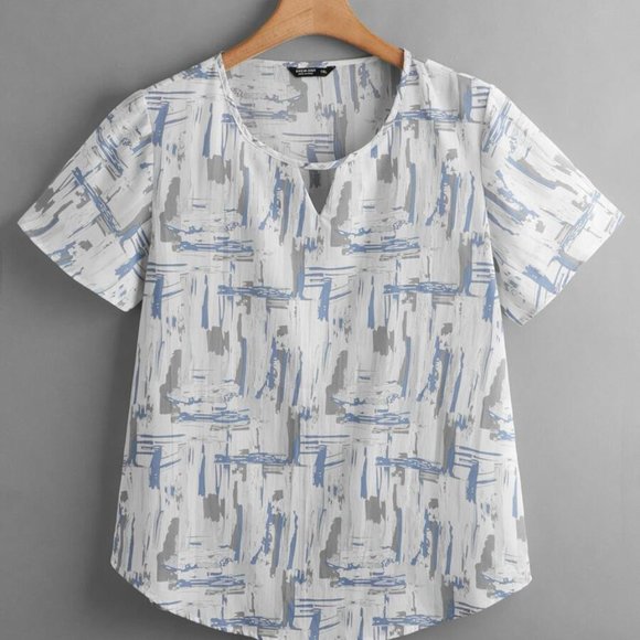 SHEIN Tops - Allover Print Keyhole Neckline Blouse